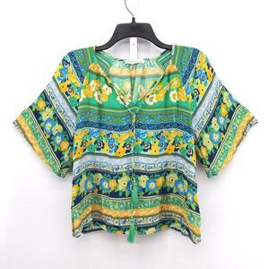 Farmers Market by oneworld Shirt Womens Size PS Floral Tassels Pullover Blouse